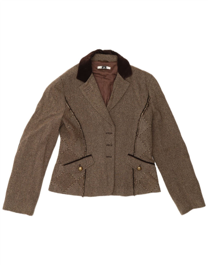 Offene Blazer-Jacke für Damen von Marella, UK 14, große graue Colourblock-Wolle