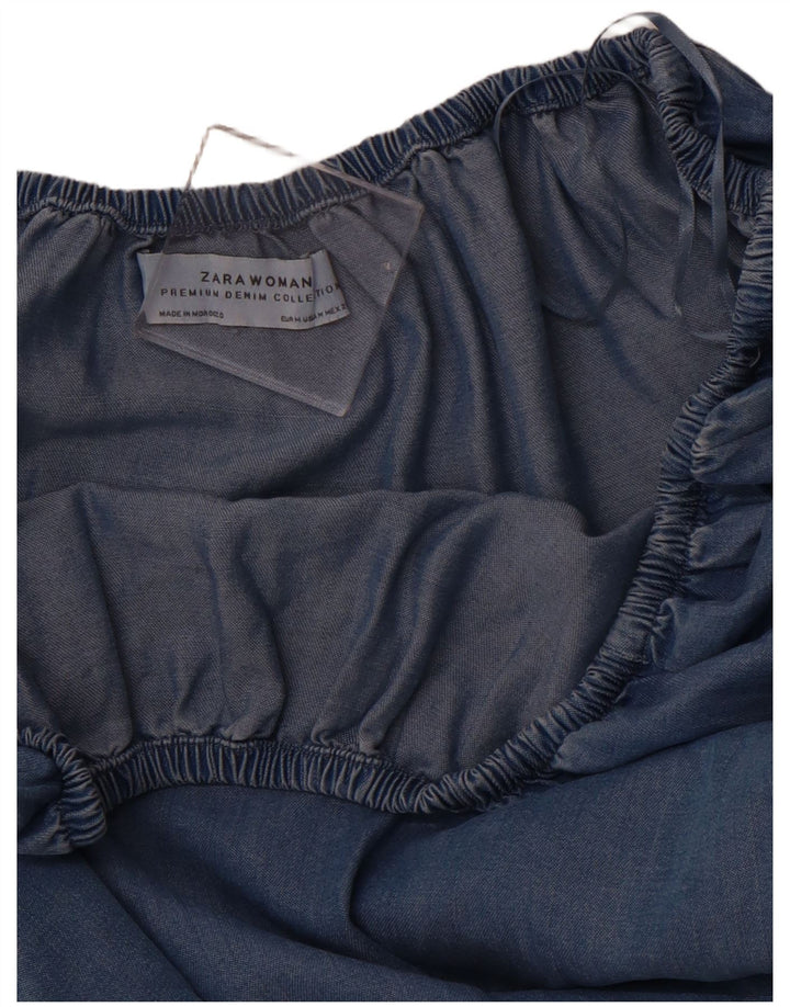 ZARA Damen 3/4-Ärmel schulterfreies Top UK 12 Mittelblau