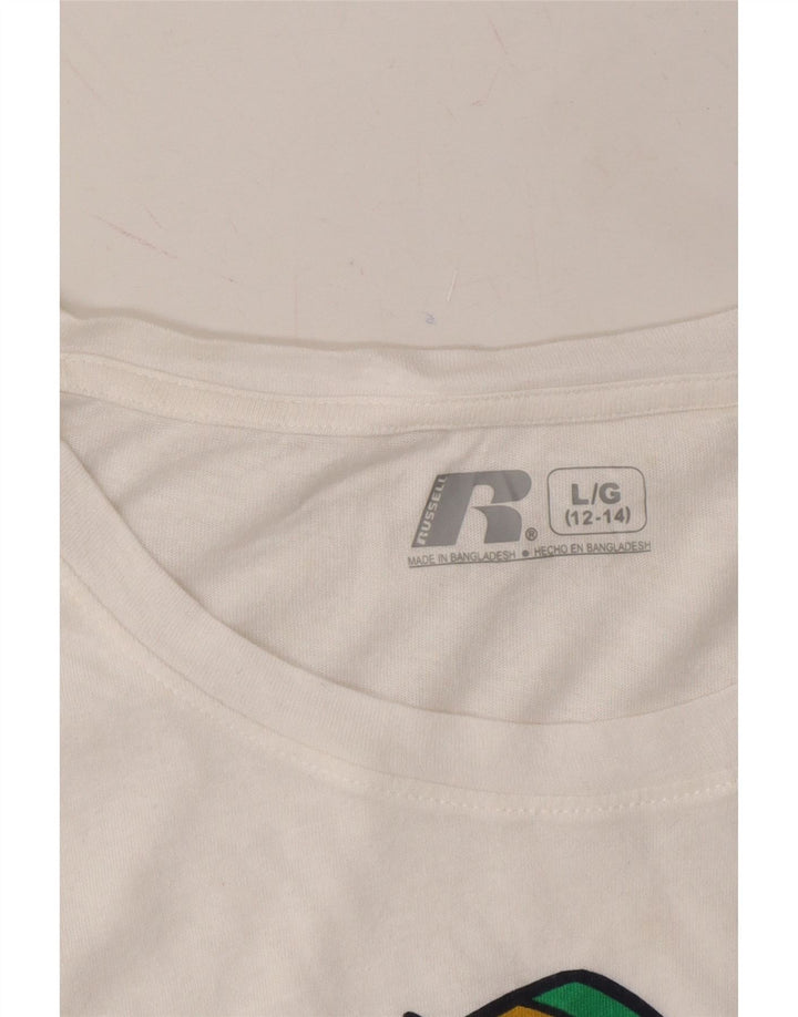 RUSSELL ATHLETIC Womens Graphic T-Shirt Top UK 12/14 Medium White Vintage Russell Athletic and Second-Hand Russell Athletic from Messina Hembry 