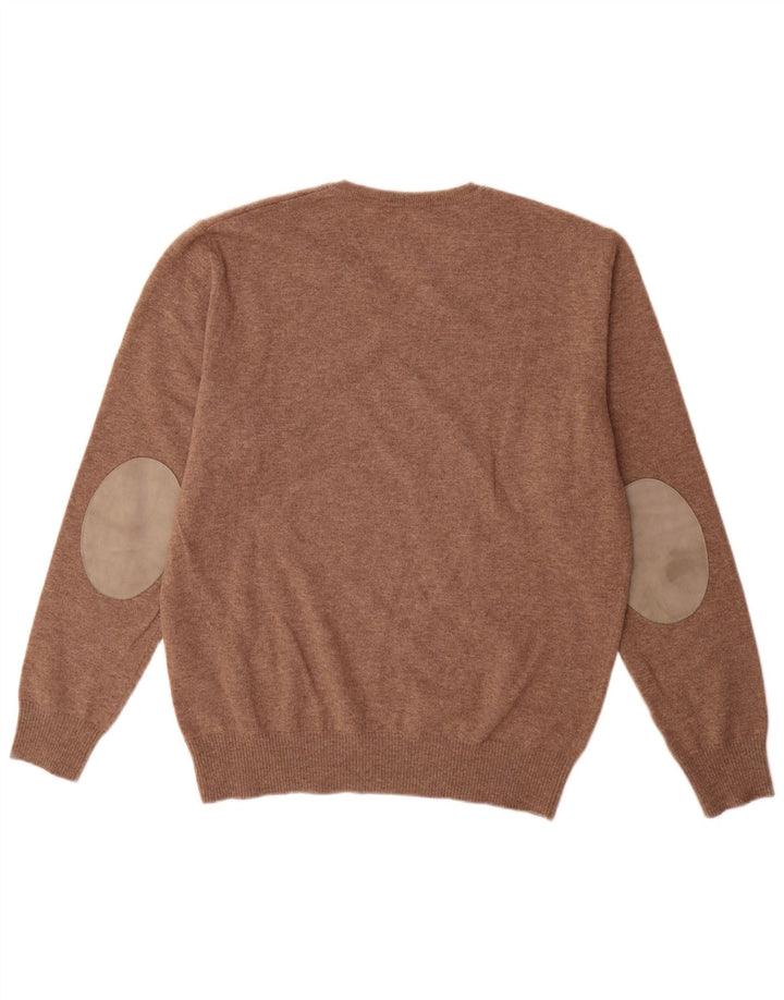 Burlington Herren-Pullover mit V-Ausschnitt, groß, braune Schurwolle