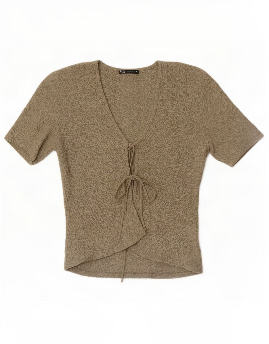 Zara Damen Kurzarm-Crop-Top UK 8 Small Khaki Polyester