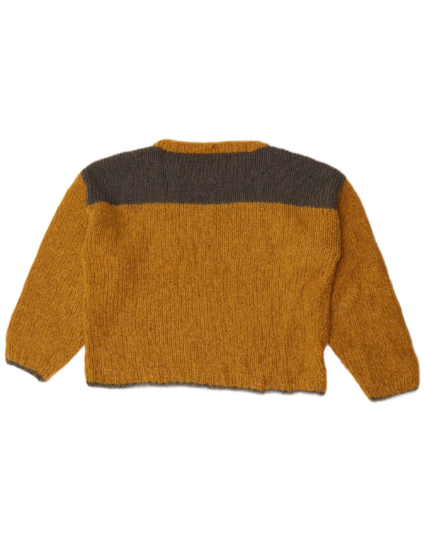 Vintage Damen Pullover mit U-Boot-Ausschnitt, UK 12, Mittelgelb, Farbblock