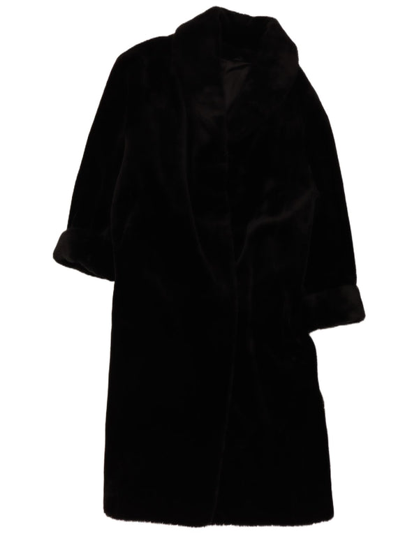 Vintage Damen Übergroßer Kunstfellmantel UK 14/16 Großes schwarzes Modal