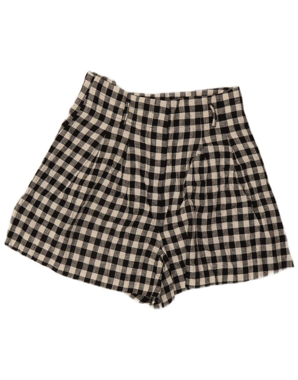 Zara Damen-Shorts mit weitem Bein und hoher Taille, lässig, Größe W30, Schwarz, Gingham