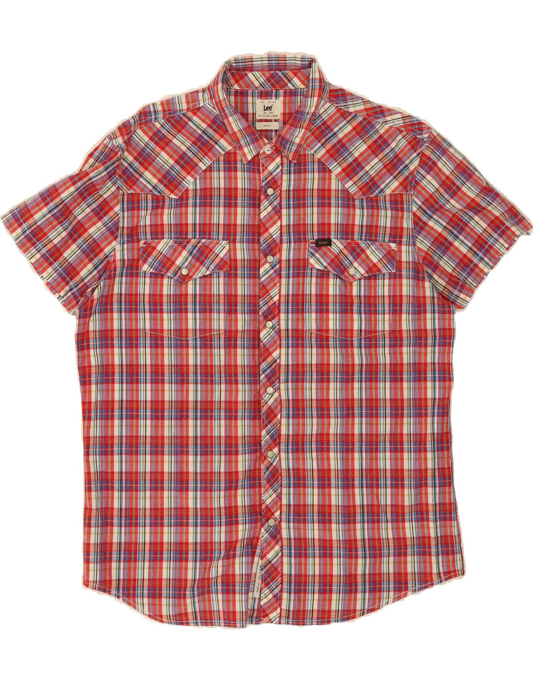 LEE Mens Slim Fit Short Sleeve Shirt 2XL Red Check Cotton Vintage Lee and Second-Hand Lee from Messina Hembry 