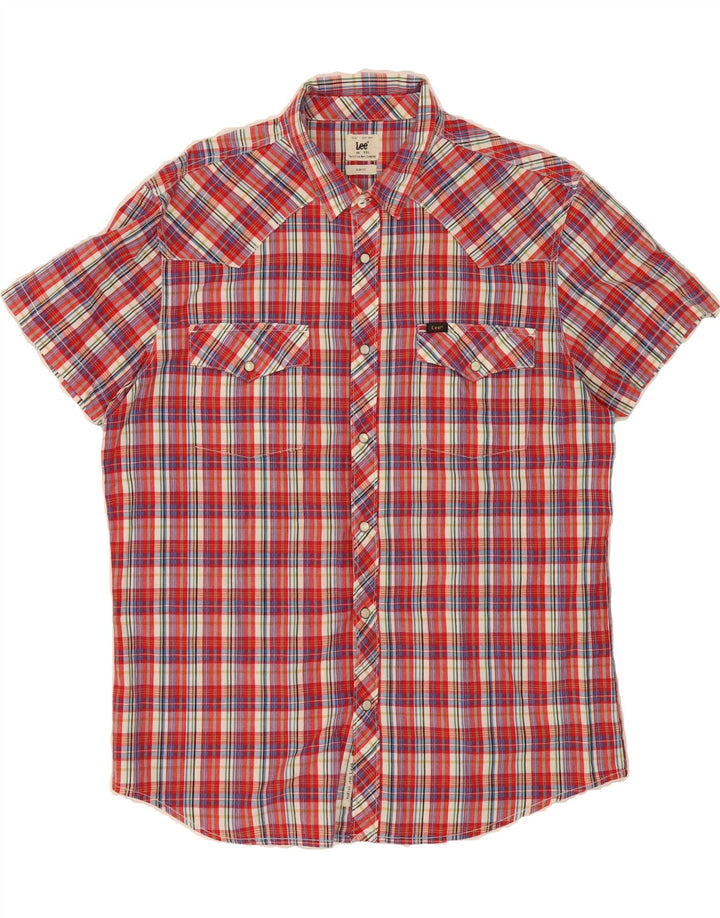 LEE Mens Slim Fit Short Sleeve Shirt 2XL Red Check Cotton Vintage Lee and Second-Hand Lee from Messina Hembry 