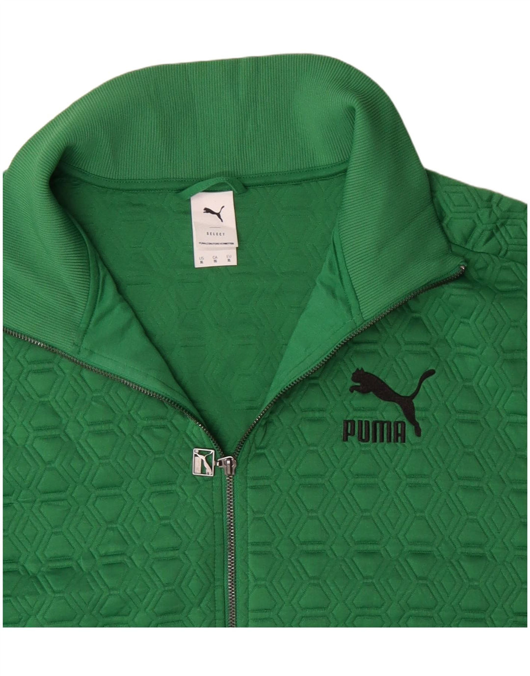 Puma Herren-Trainingsanzug-Top-Jacke XL, grünes geometrisches Polyester