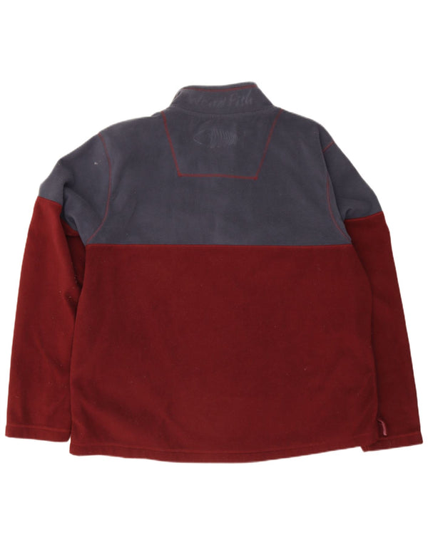 Weird Fish Herren-Fleecepullover mit Knopfkragen, 4XL, Burgunderrot, Farbblock