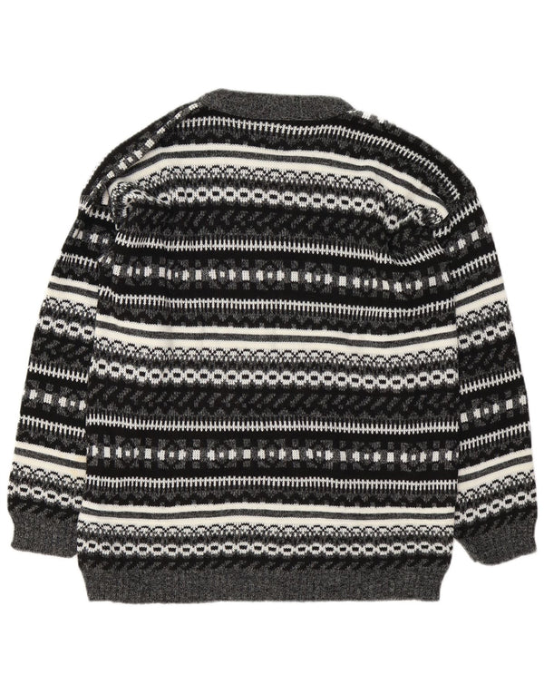 Vintage Herren-Pullover mit U-Boot-Ausschnitt, groß, Grau, Fair Isle