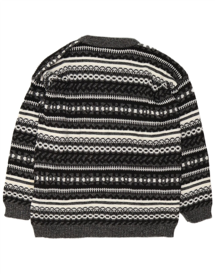 Vintage Herren-Pullover mit U-Boot-Ausschnitt, groß, Grau, Fair Isle
