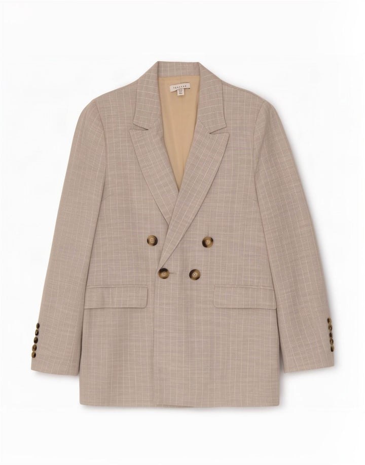 Zweireihiger Blazer für Damen von Topshop, Größe UK 12, Mittelgrau gestreift