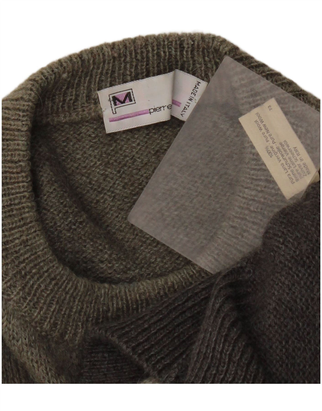 Pierre Monet Herren-Pullover mit Rundhalsausschnitt, XL, graue geometrische Schurwolle