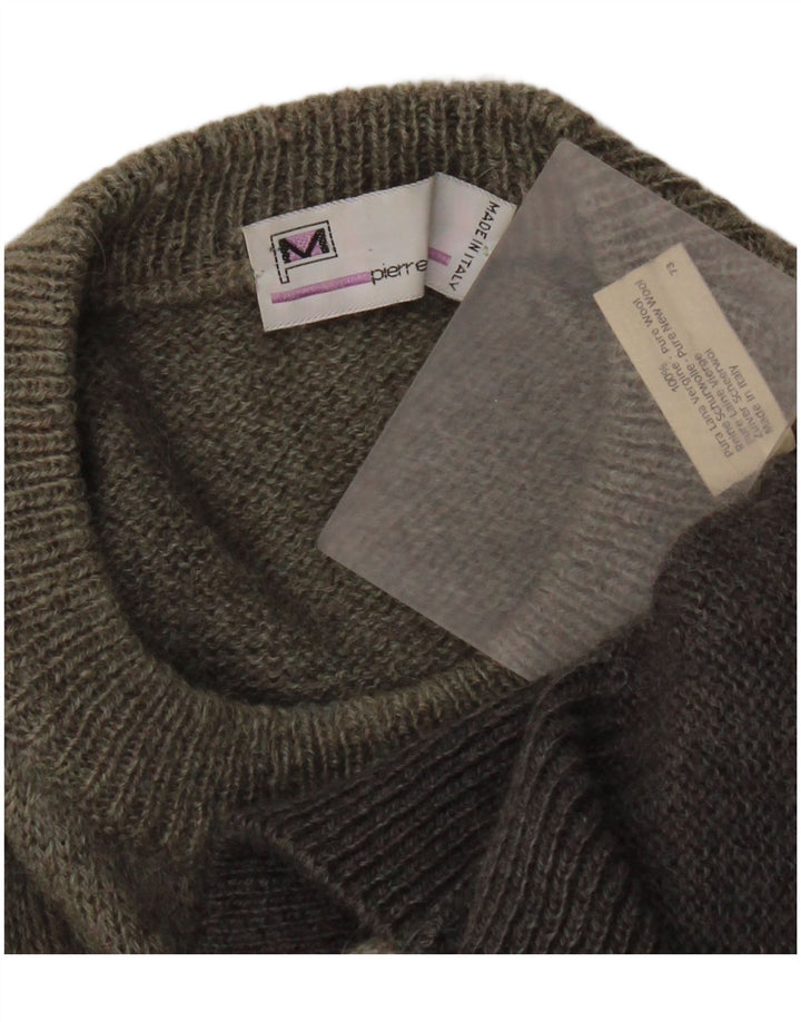 Pierre Monet Herren-Pullover mit Rundhalsausschnitt, XL, graue geometrische Schurwolle