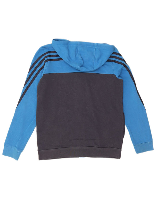 Adidas Jungen-Kapuzenpullover mit Reißverschluss, 11–12 Jahre, blaue Farbblock-Baumwolle