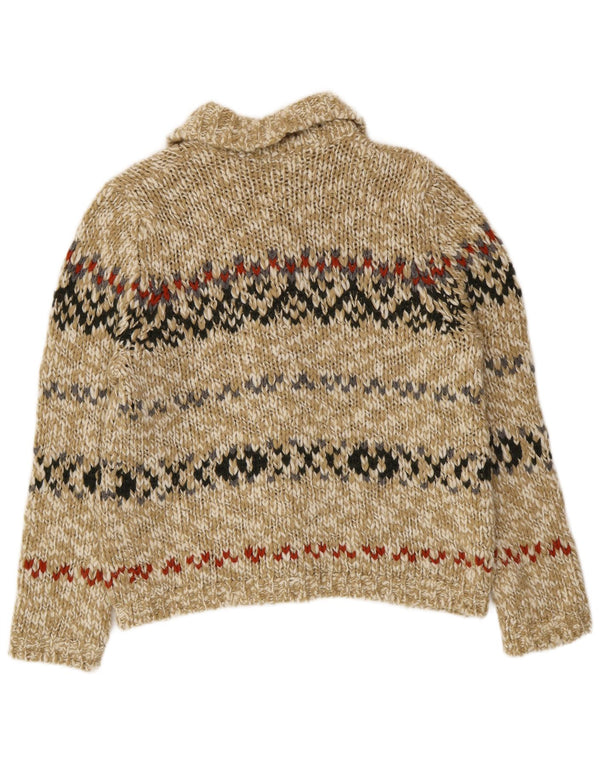 Benetton Damen-Cardigan-Pullover UK 14 Mittelgrüne Fair-Isle-Wolle