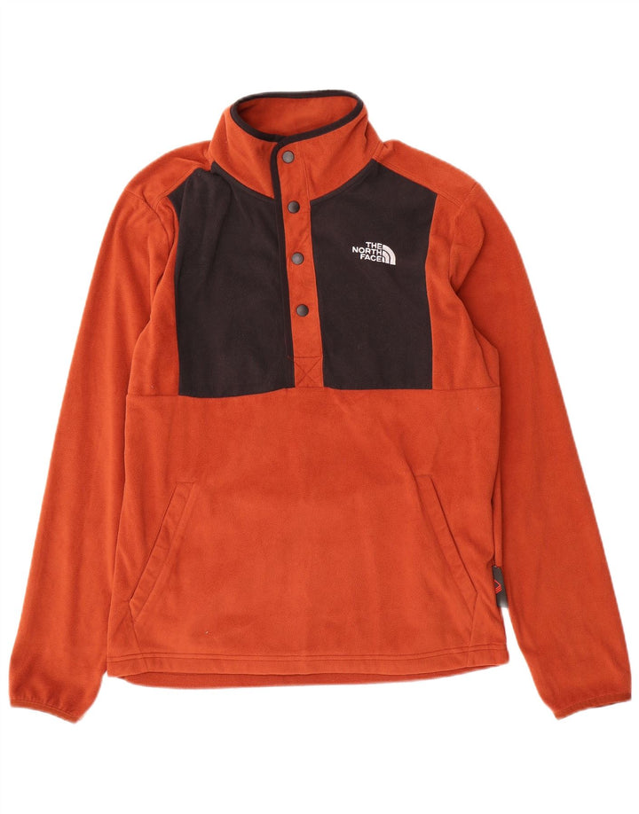 The North Face Herren-Fleecepullover mit Knopfkragen, Größe S, Orange, Farbblockdesign
