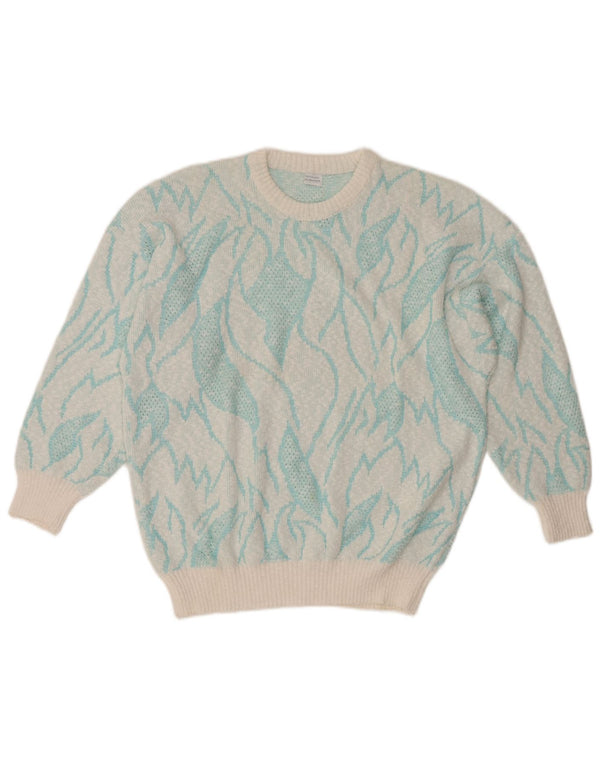 VINTAGE Damen Pullover mit Rundhalsausschnitt IT 50 XL Türkis Farbblock