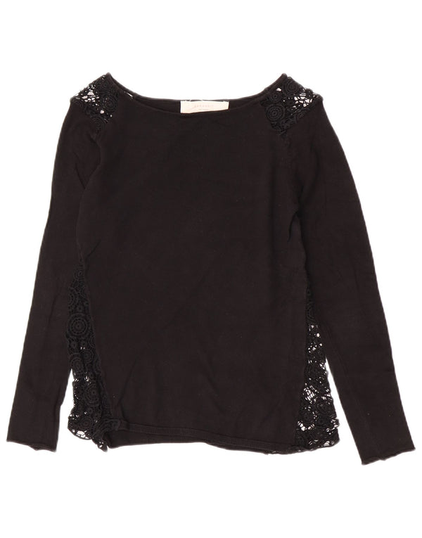 Zara Damen-Langarmblusenoberteil, Gr. 44, groß, schwarz, geblümt