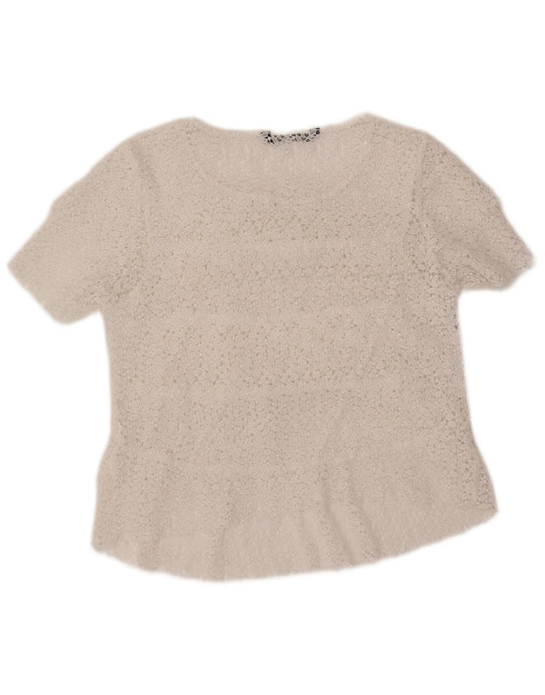 ZARA Damen Crop Bluse Top UK 12 Mittelweiß geblümt