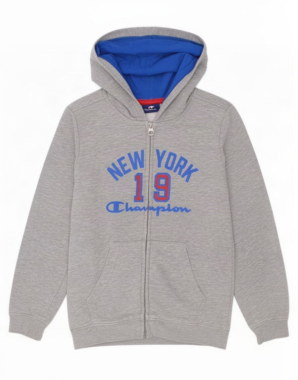 Champion Jungen-Kapuzenpullover mit grafischem Reißverschluss, 5–6 Jahre, XS, grau gefleckte Baumwolle