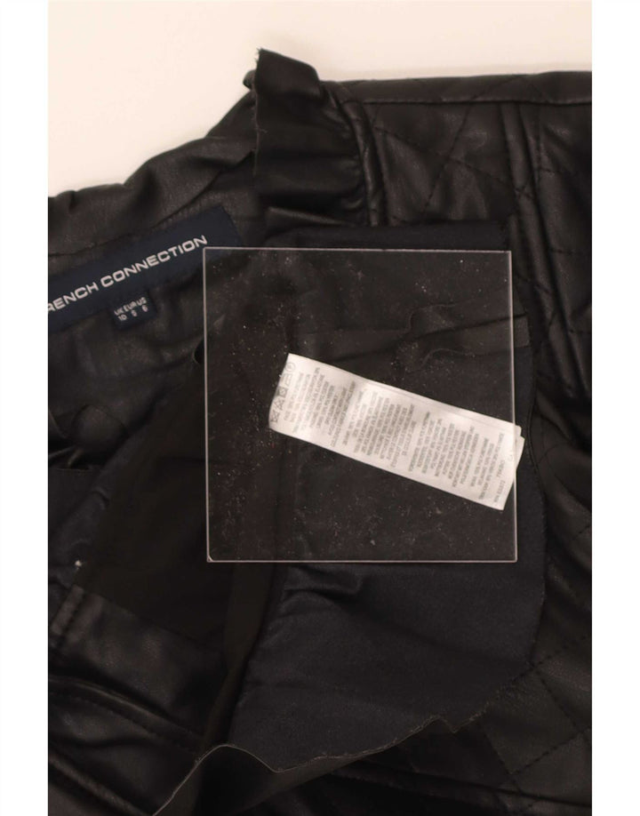 French Connection Damen Kunstleder-Steppjacke UK 10 Small Schwarz