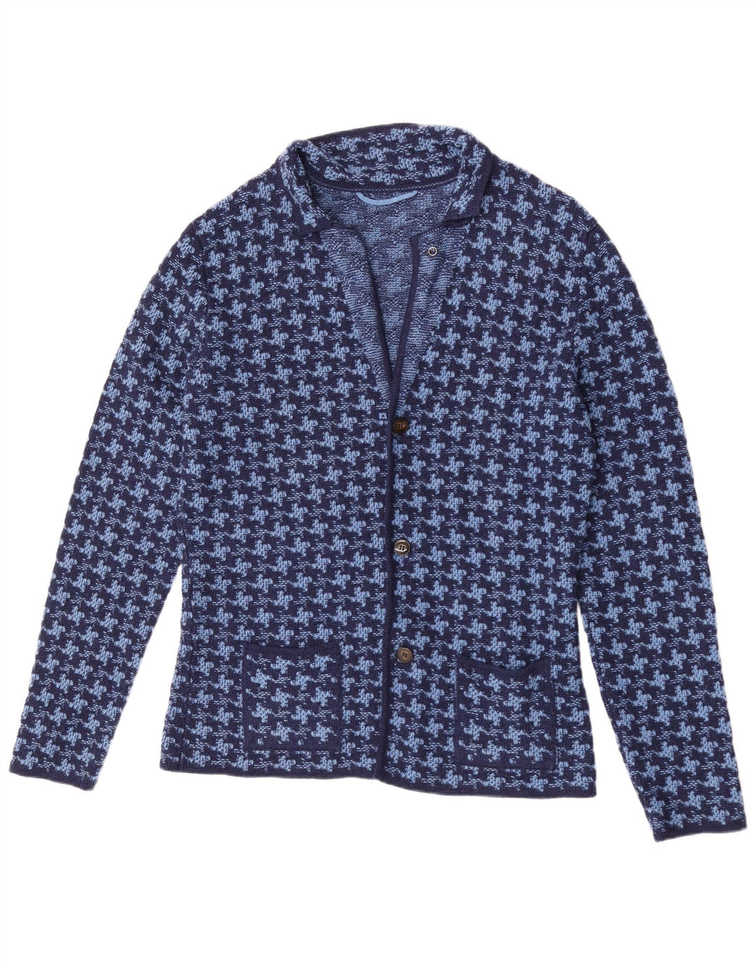Vintage Herren Cardigan Pullover IT 50 Mittelblaue Hahnentrittwolle