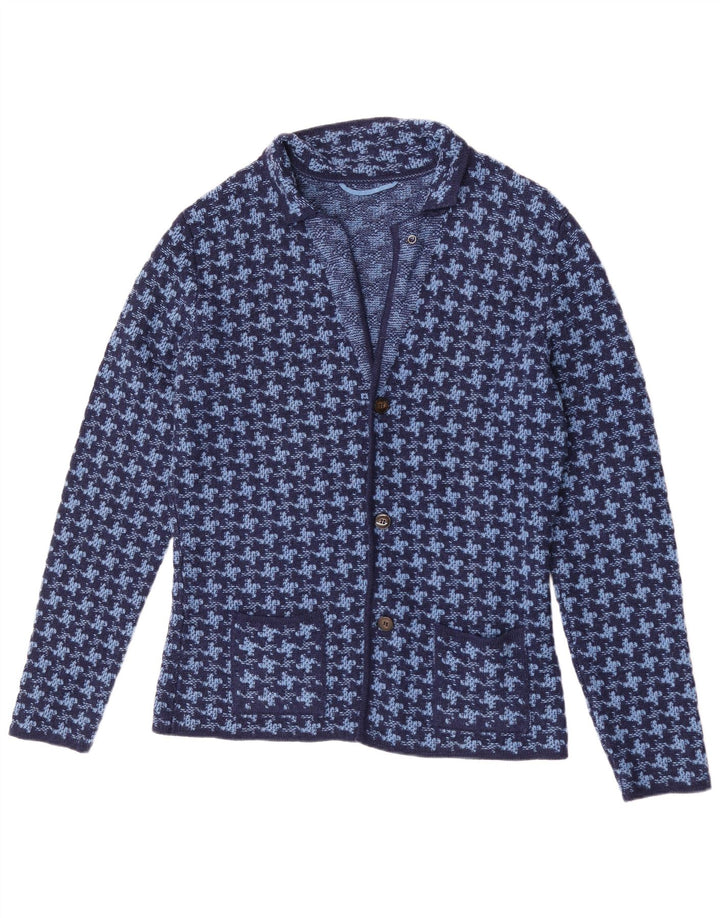 Vintage Herren Cardigan Pullover IT 50 Mittelblaue Hahnentrittwolle