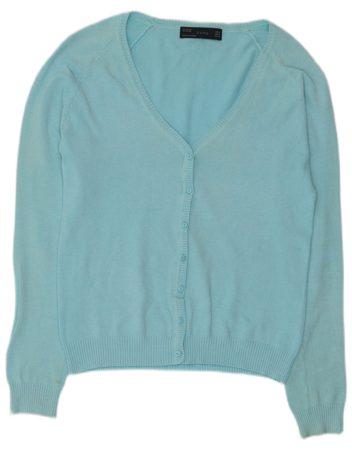 Zara Damen-Cardigan-Pullover UK 12 Mittelblaue Baumwolle