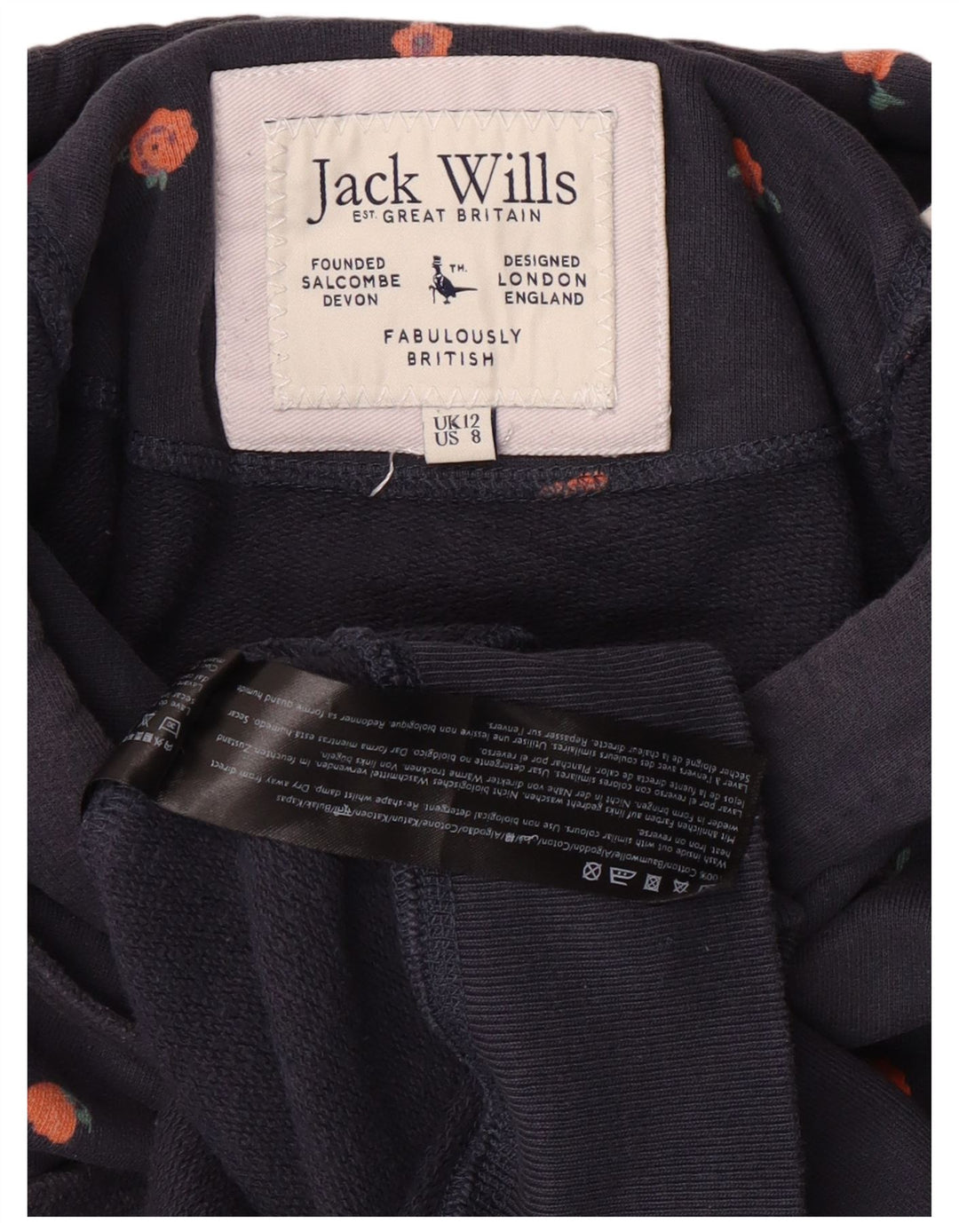 Jack Wills Damen-Pullover mit grafischem Kapuzenpullover, Größe M, Marineblau, Baumwolle, UK 12
