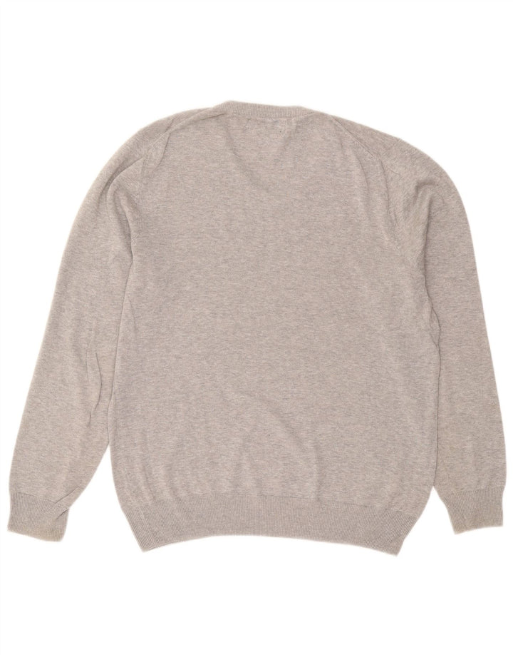 Marks & Spencer Herren-Pullover mit V-Ausschnitt aus mittelgrau gefleckter Baumwolle