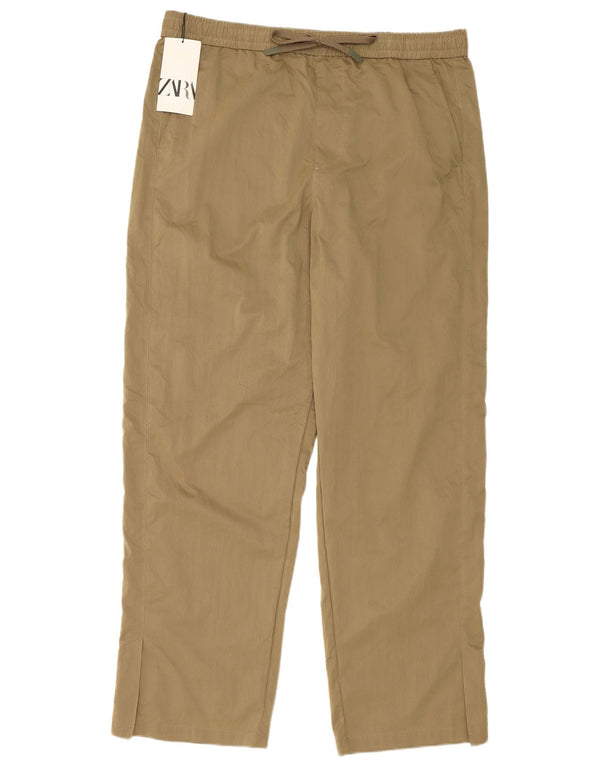 Zara Damen Tapered Chino-Hose XL W38 L30 Khaki Polyester