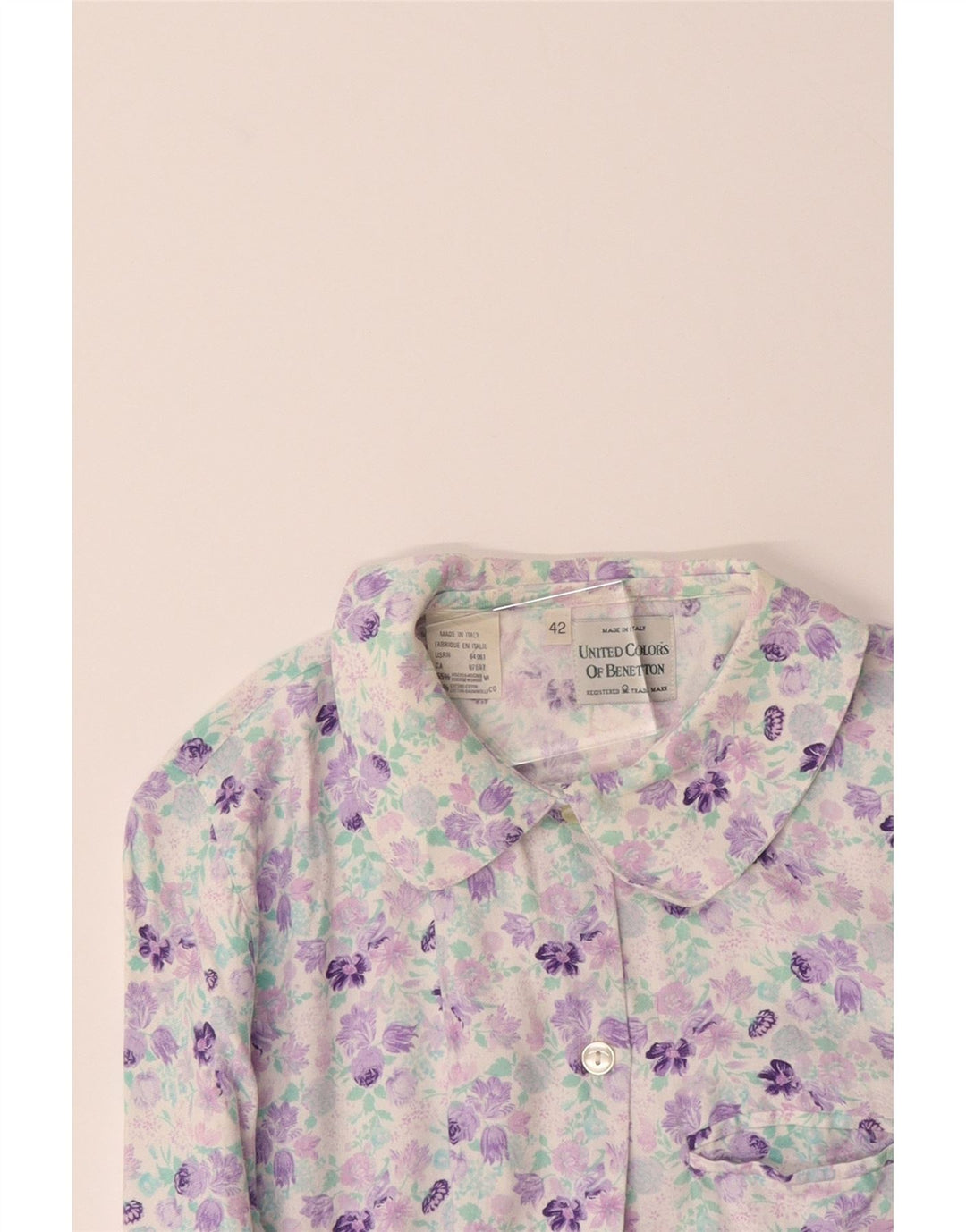 BENETTON Womens Shirt IT 42 Medium Purple Floral Viscose Vintage Benetton and Second-Hand Benetton from Messina Hembry 