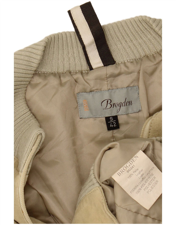 BROGDEN Womens Crop Suede Bomber Jacket IT 42 Medium Beige Leather