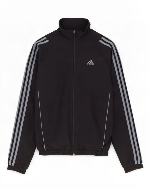 Adidas Boys Graphic Tracksuit Top Jacket 15-16 Years Black Polyester