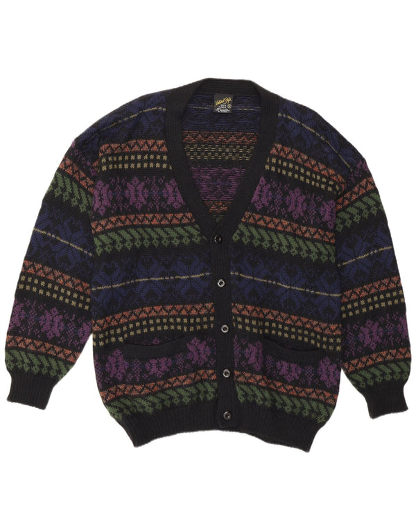 Vintage Herren Cardigan Pullover Medium Mehrfarbig Fair Isle Alpakawolle