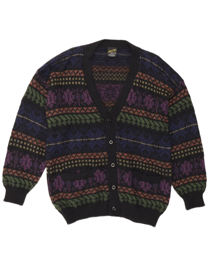 Vintage Herren Cardigan Pullover Medium Mehrfarbig Fair Isle Alpakawolle