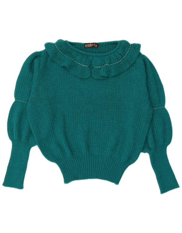 Vintage Damen Pullover mit U-Boot-Ausschnitt, IT 46, großes grünes Mohair