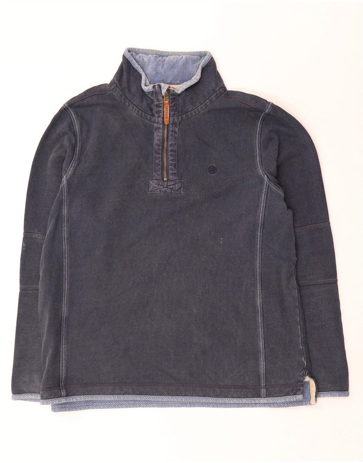FAT FACE Herren-Sweatshirt mit Reißverschluss am Hals, groß, marineblaue Baumwolle