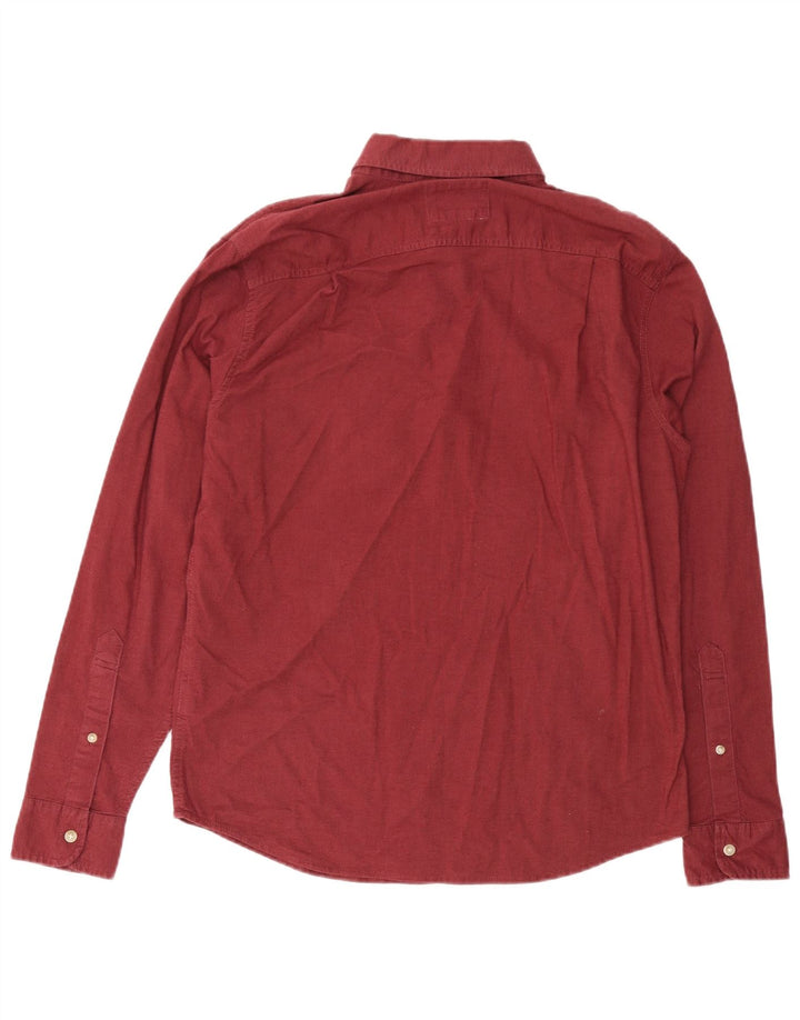 HOLLISTER Herren-Stretch-Pullover-Hemd, groß, burgunderfarbene Baumwolle