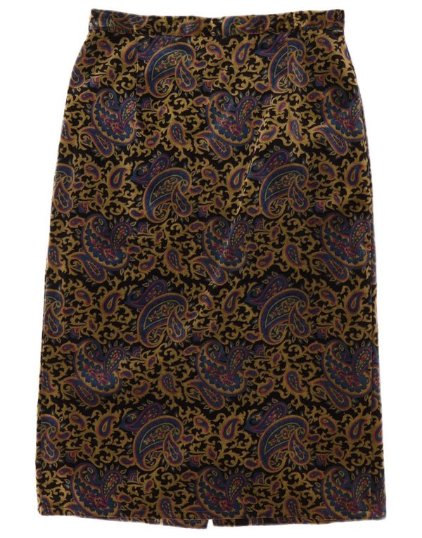 Vintage Damen Midirock aus Samt mit hoher Taille, W24, XS, mehrfarbig, Paisleymuster