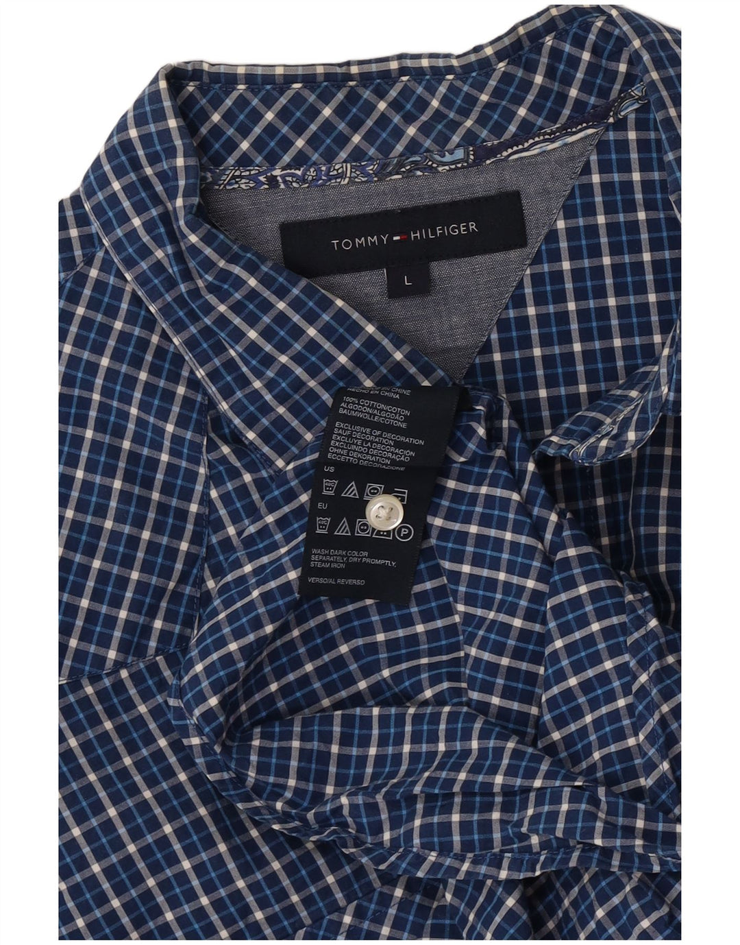 Tommy Hilfiger Herrenhemd, groß, blau kariert, Baumwolle