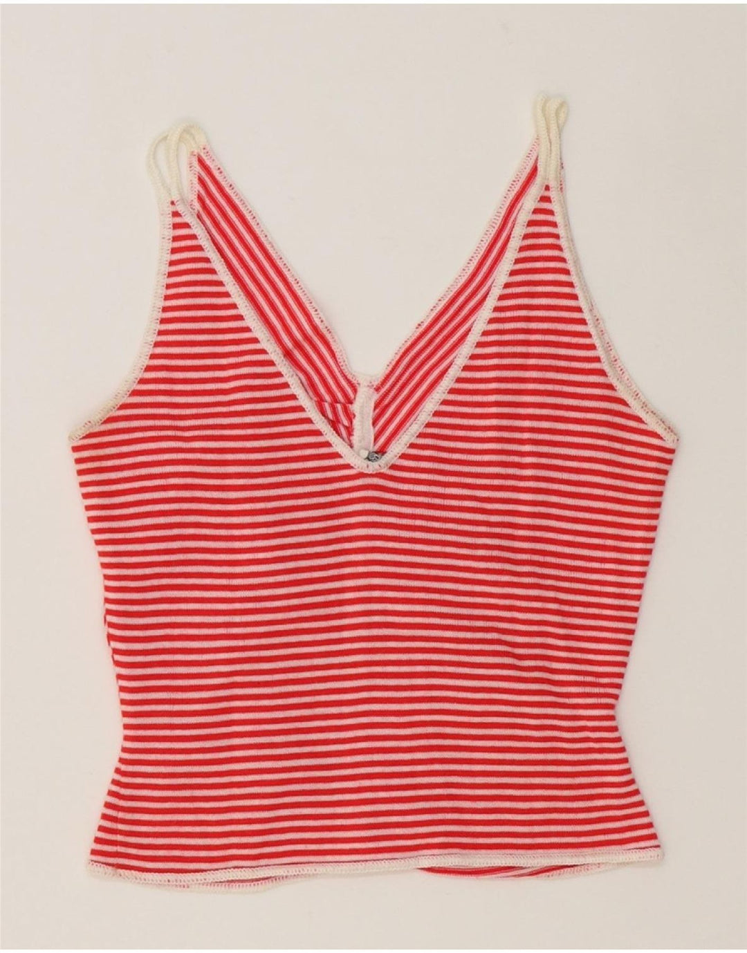SUPERMAGLIA Womens Crop Top UK 8 Small Red Striped Vintage Supermaglia and Second-Hand Supermaglia from Messina Hembry 