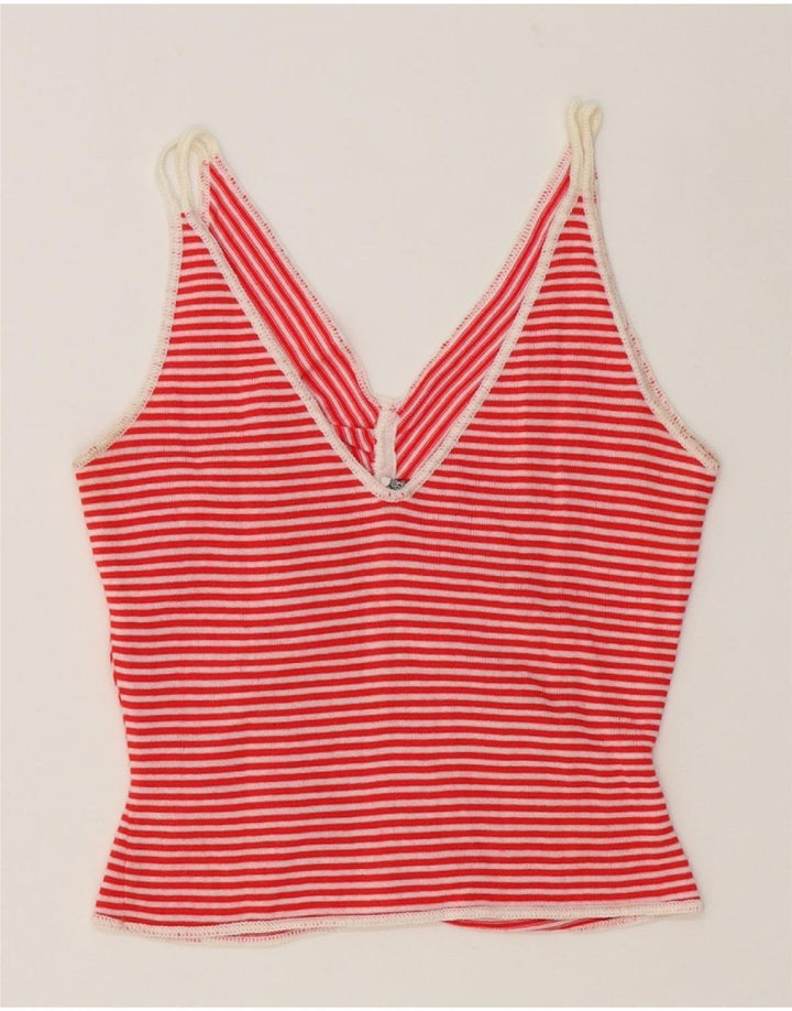 SUPERMAGLIA Womens Crop Top UK 8 Small Red Striped Vintage Supermaglia and Second-Hand Supermaglia from Messina Hembry 