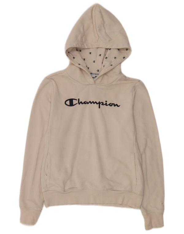 Champion Womens Graphic Hoodie Pullover UK 10 Small Weiße Baumwolle