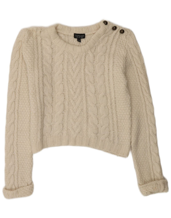 Topshop Damen Crop Crew Neck Pullover Pullover UK 10 Small Off White