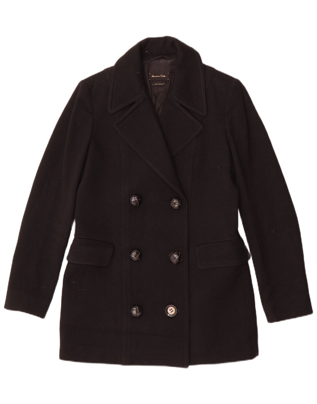 Massimo Dutti Damen Zweireihiger Mantel EU 38 Kleine schwarze Wolle
