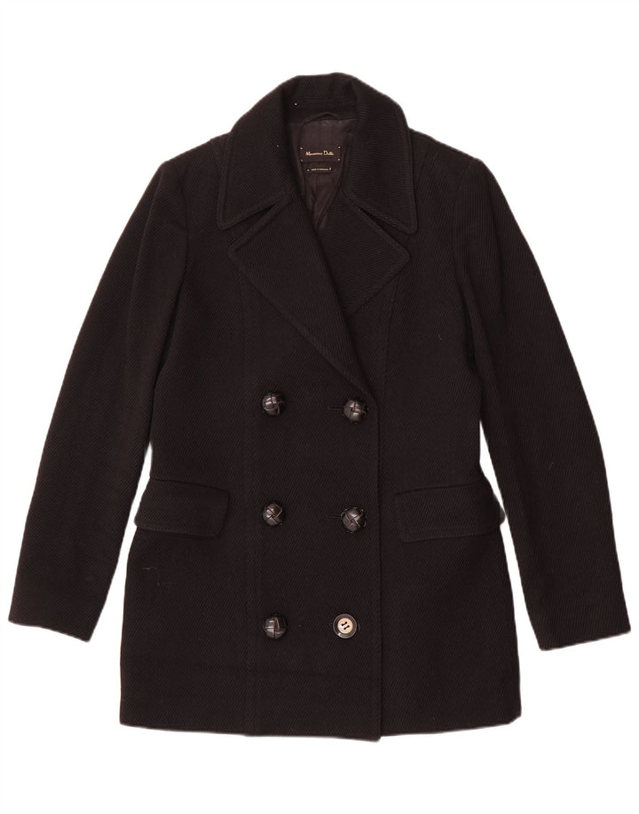Massimo Dutti Damen Zweireihiger Mantel EU 38 Kleine schwarze Wolle
