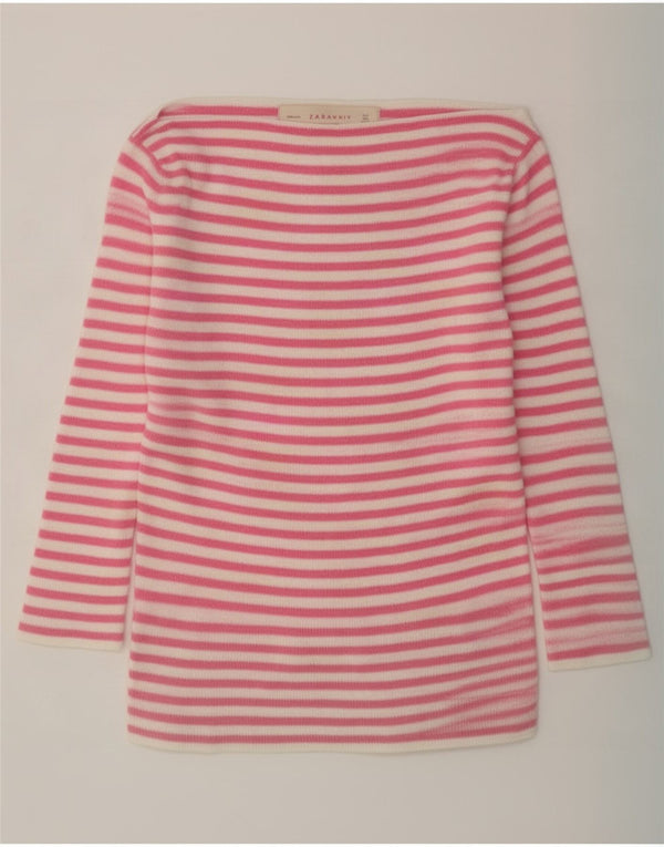 Zara Damen-Top mit 3/4-Ärmeln, UK-Größe 10, klein, rosa gestreift