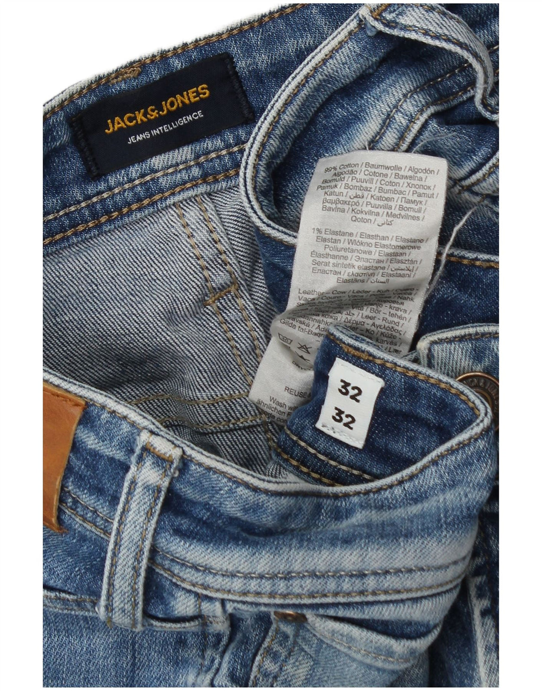 Jack & Jones Herren Distressed Straight Jeans W32 L32 Blaue Baumwolle