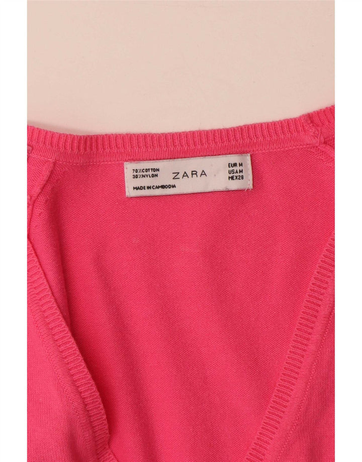 Zara Damen-Cardigan-Pullover UK 12 Mittelrosa Baumwolle
